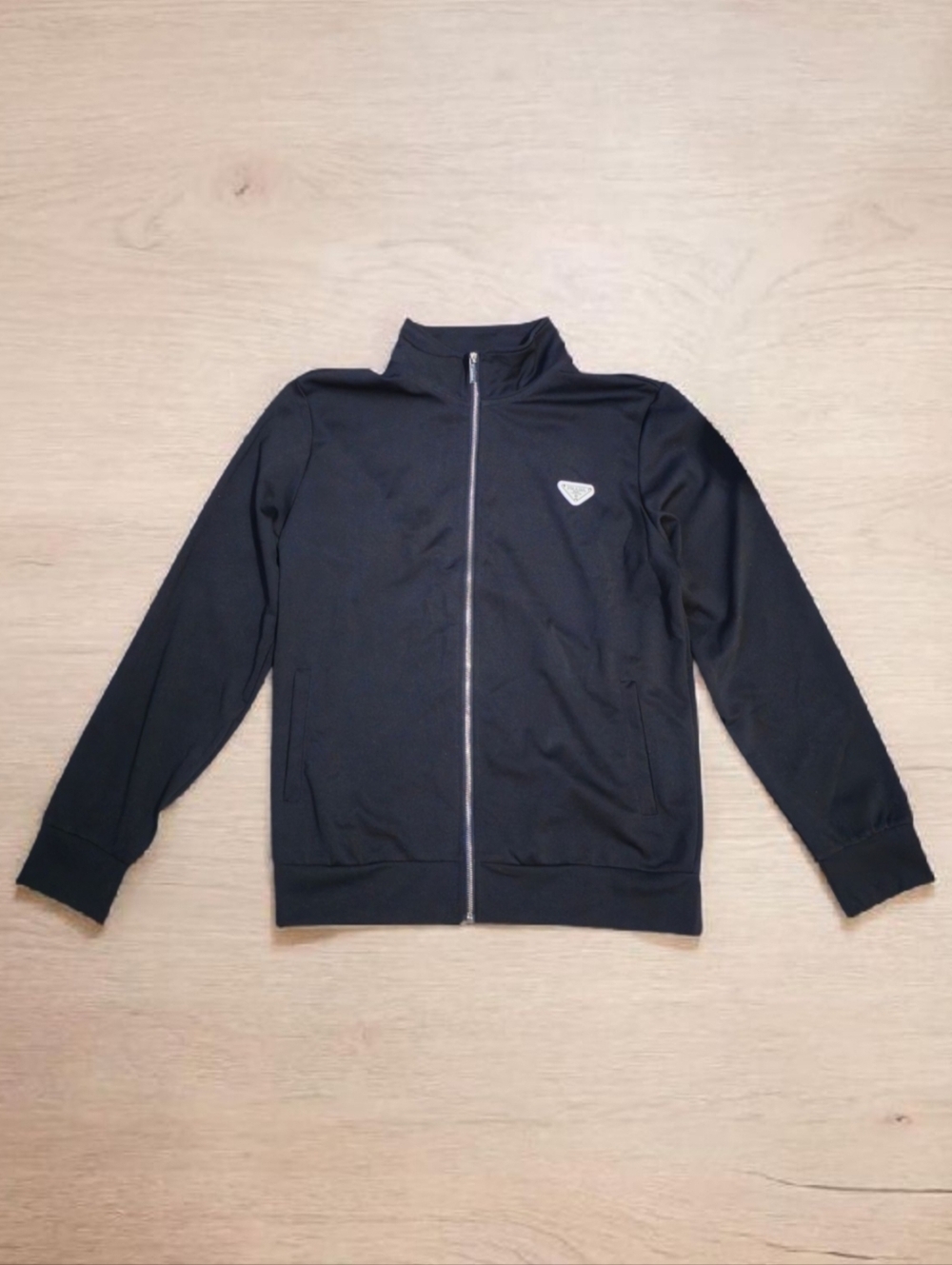 Prada Men's Triangle Logo Zip-Up Jacket - Black - Size Large - Like New